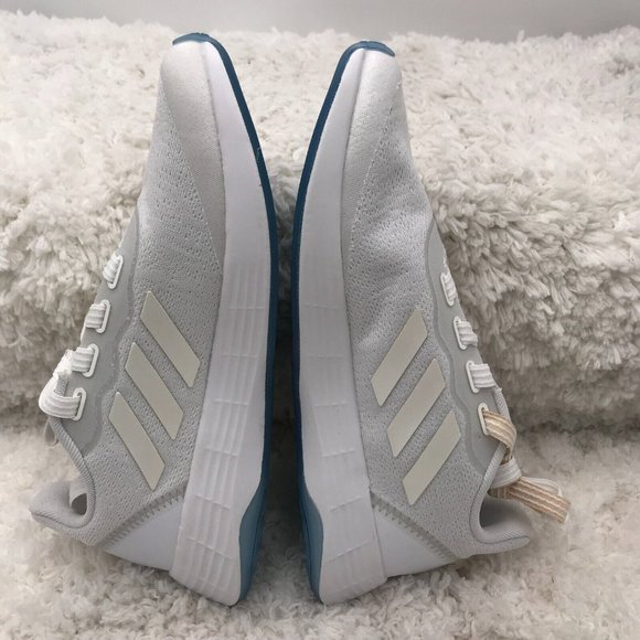 Adidas Running Shoes Womens 7 US QT Racer Sport Cloud White‎ Gray Blue Sneakers - Picture 5 of 8